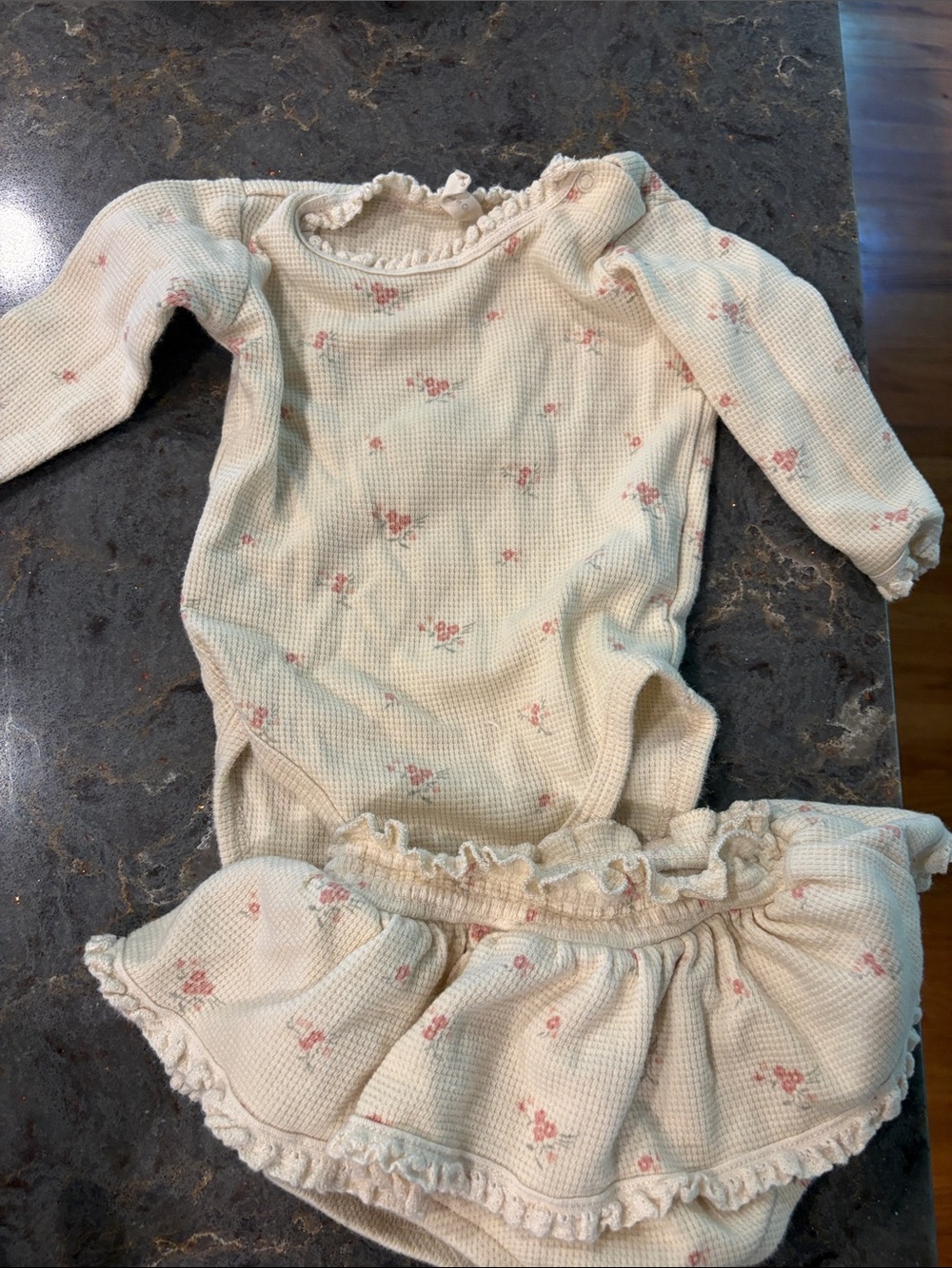 Quincy Mae Cream Waffle Floral Ruffle Bodysuit Set